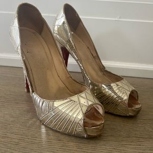 Christian Louboutin silver peep toe heels size 8.5